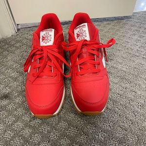 Reebok Classics Red. These are kids size 5.5 but equivalent to women’s size 7